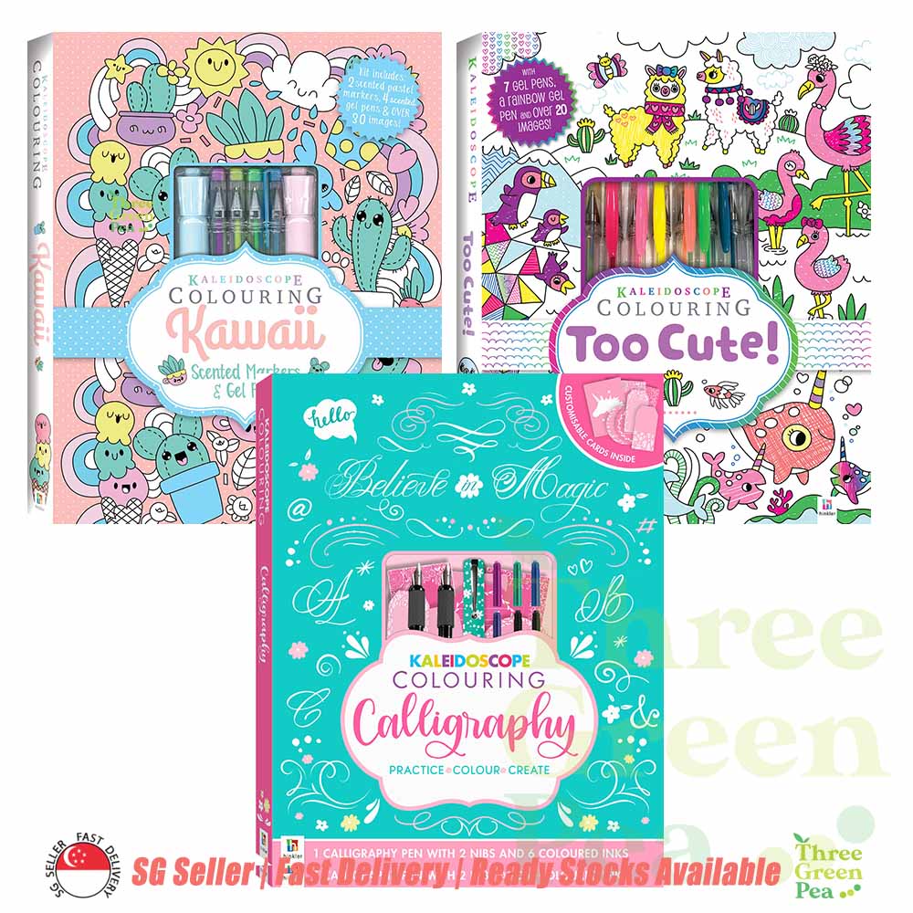 Children Activity Set | Kaleidoscope Colouring - Calligraphy / Kawaii Colouring / Too Cute Colouring | Suitable for Ages 4 and above - Great Gift Ideas