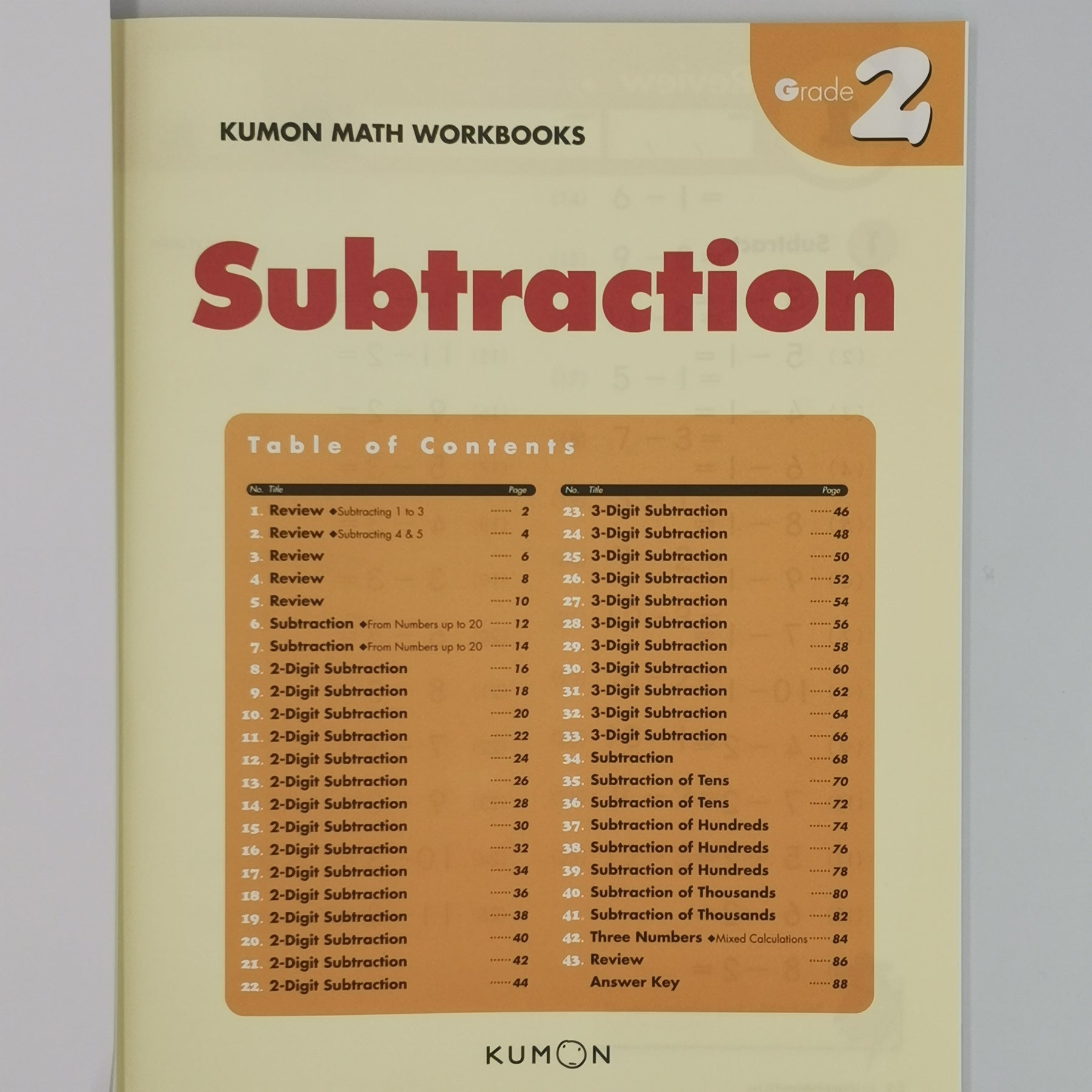 Kumon Math Workbooks Grade 2 SUBTRACTION