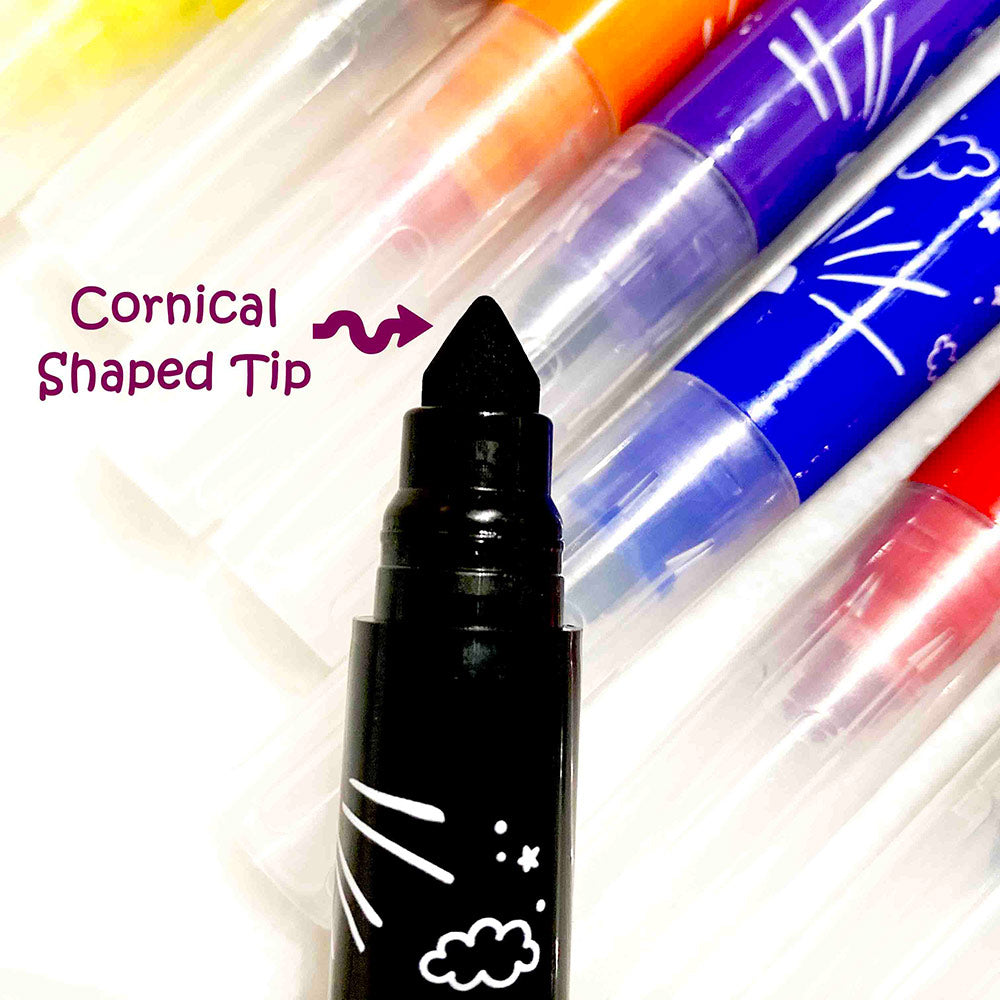 Felt Tip Washable Large Colouring Marker Pen | Value Set of 8 or 12 different colours | Great for Children
