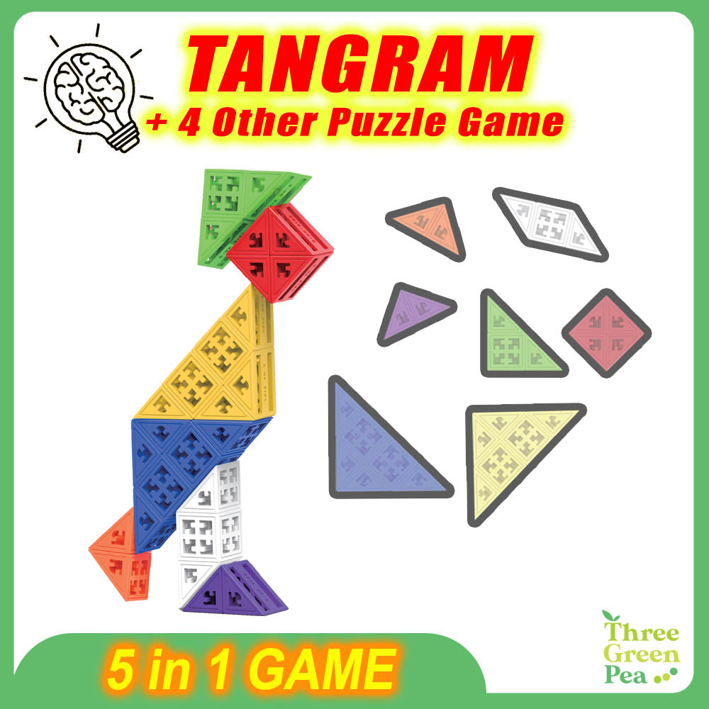 Building Blocks with 5-in-1 Games for Age 5-7 year old | Tangram / Katamino / 3D Pyramid / Rainbow Bridge & Cubix / Creative Modelling | Great for Children Brain Stimulation