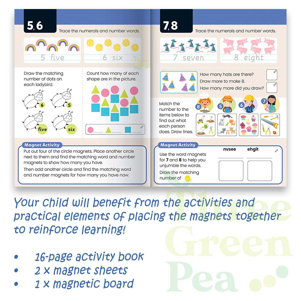 Children Magnet Book with Activities |  Jr. Explorer - My Fun Short Words / Counting / Times Tables | Suitable for Ages 3-5 [C5-2]