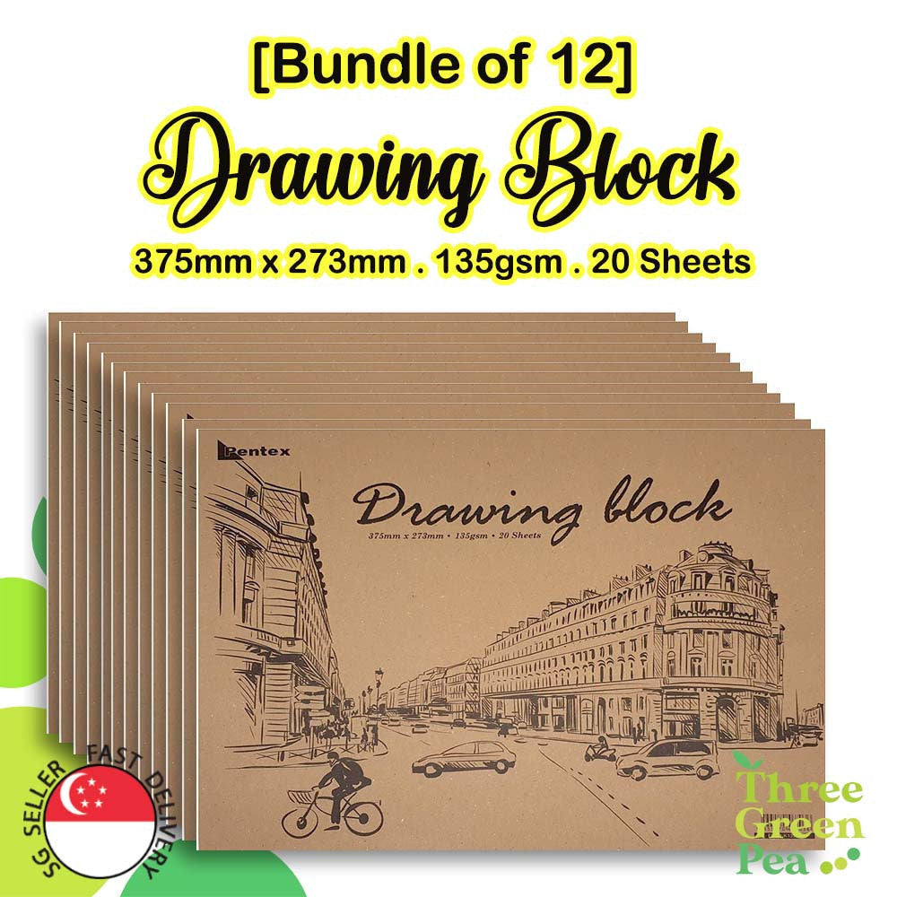 Drawing Block 135gsm [Bundle of 12] Size (375mm x 273mm) Art and Craft Needs - Great for Kids [C5-4]