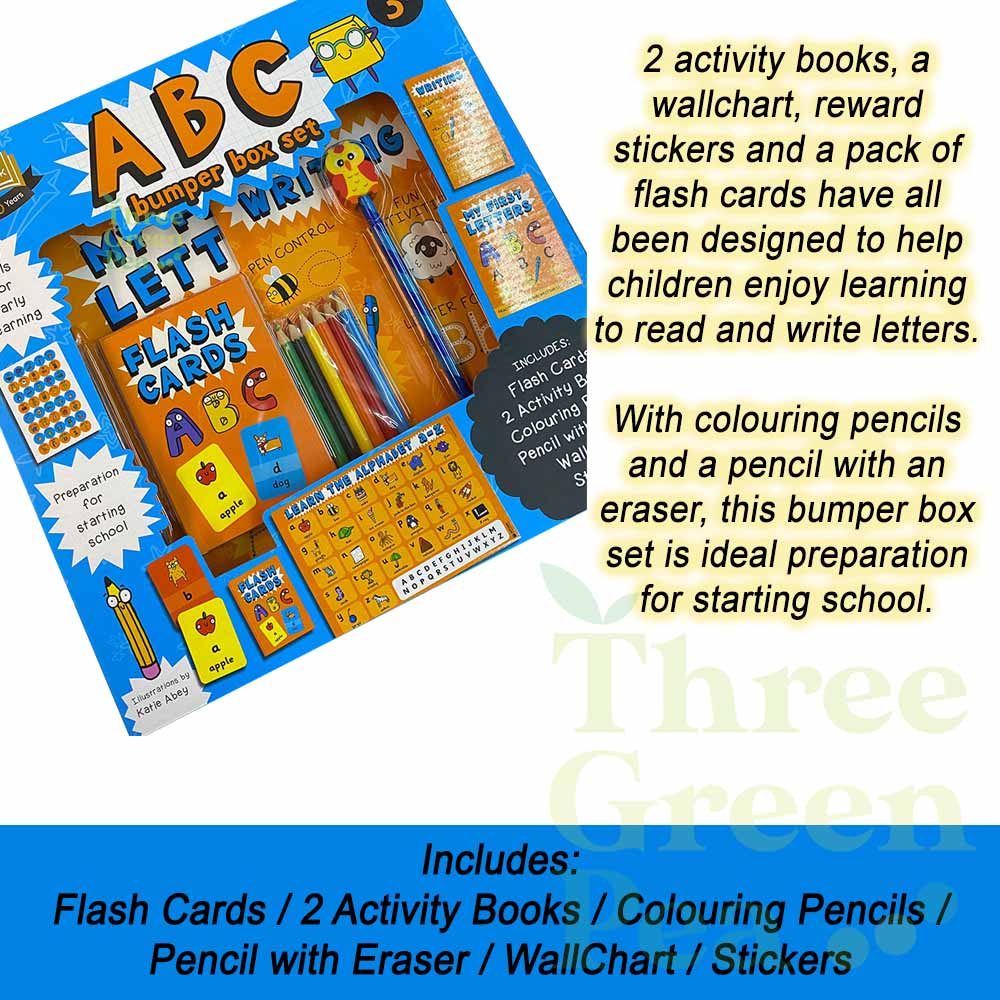 Children Activity Box Set 123 or ABC | Activity book, a wall chart, reward stickers and a pack of flash cards  | Suitable for Ages 3 and above