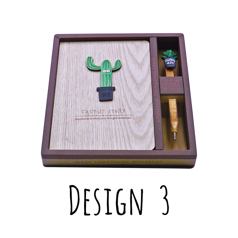 Wooden Design Notebook (Cactus Series) - Journal, Diary, Travel Logbook Great for Gift Ideas