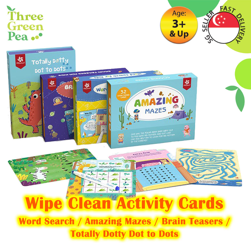 Pinwheel Early Learning Wipe Clean Activity Card Games - Interactive Brain Development Games for Ages 3+ | Brain Teaser/Totally Dotty/Amazing Mazes/Word Search | Great Gift Idea for Children