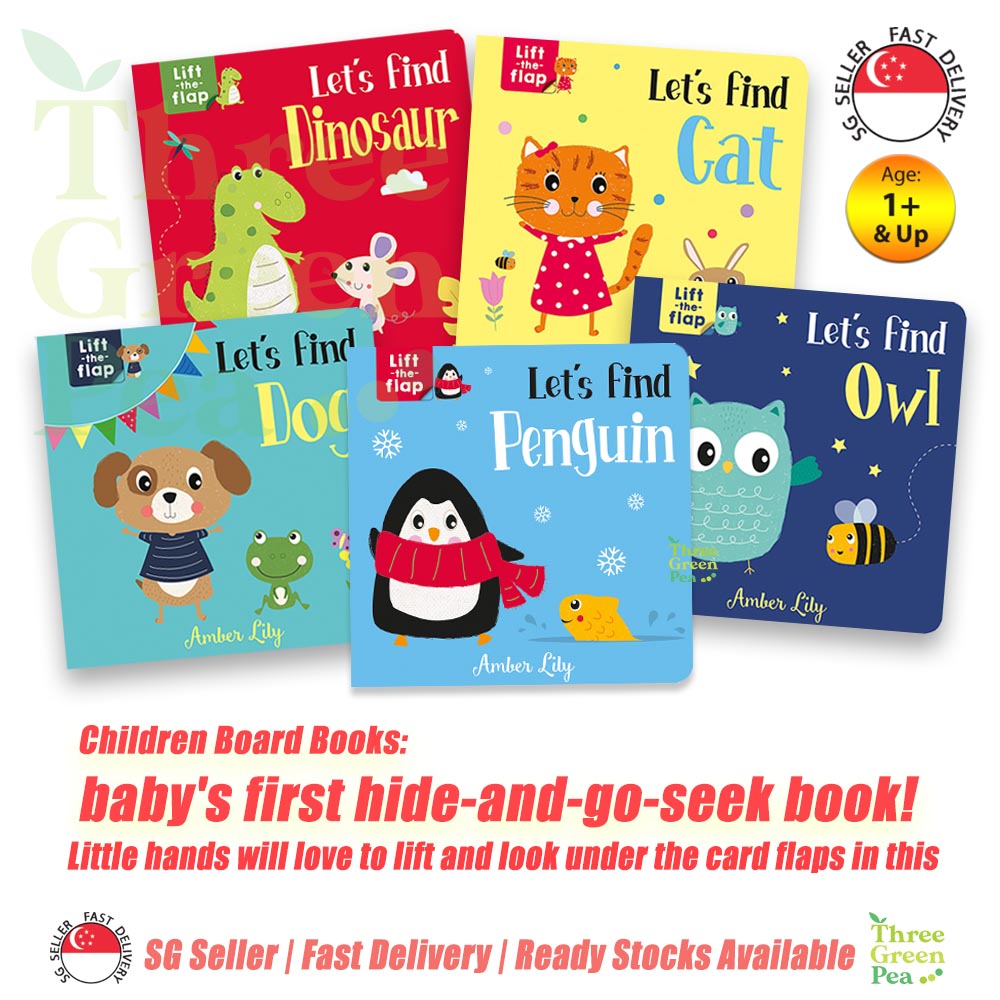 Children Board Books for ages 1 and above | Lift the flap - Let's Find Dinosaurs / Owl / Cat / Dog / Penguin