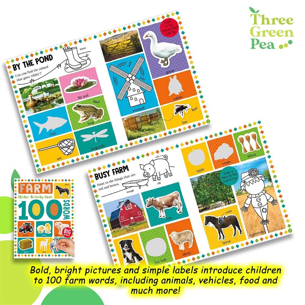 First 100 Words - Farm Stickers and Colour Activity Book | Suitable for Children Age 3 and above