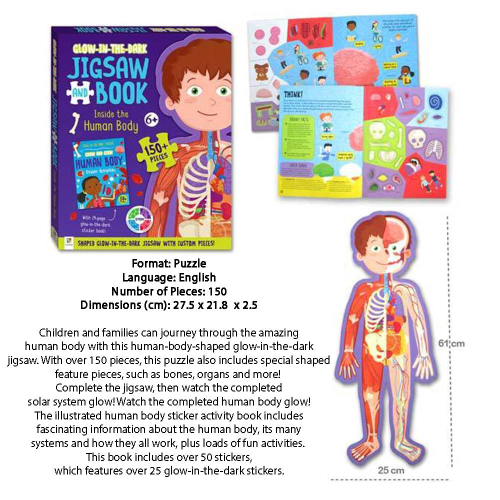 Glow-in-the-dark Jigsaw Puzzle and Book: Inside the Human Body | Exploring Space - for Age 6 and above