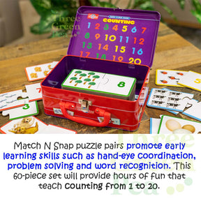 Puzzle for Toddlers - Match N Snap Puzzles in Lunchbox Tin (Counting) | 30 Self-Correcting Puzzle Pairs | Suitable for Age 3-6