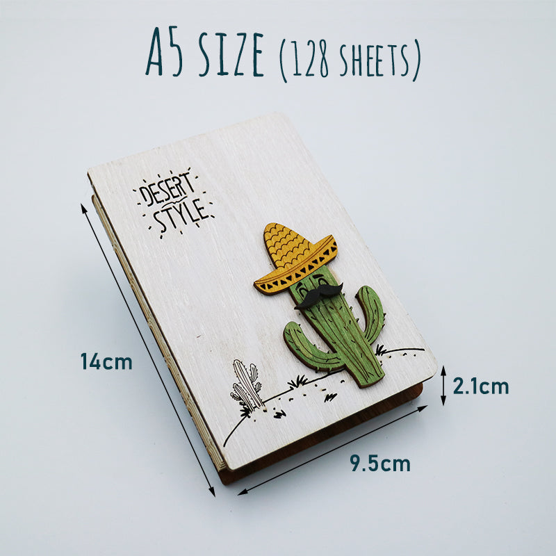 Wooden Design Notebook (Cactus Series) - Journal, Diary, Travel Logbook Great for Gift Ideas