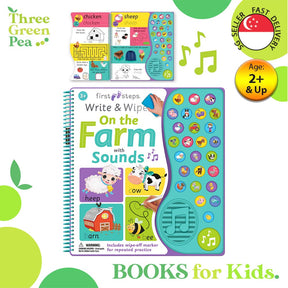 First Steps Write and Wipe Book Farm with 26 Sounds - Children Early Learning