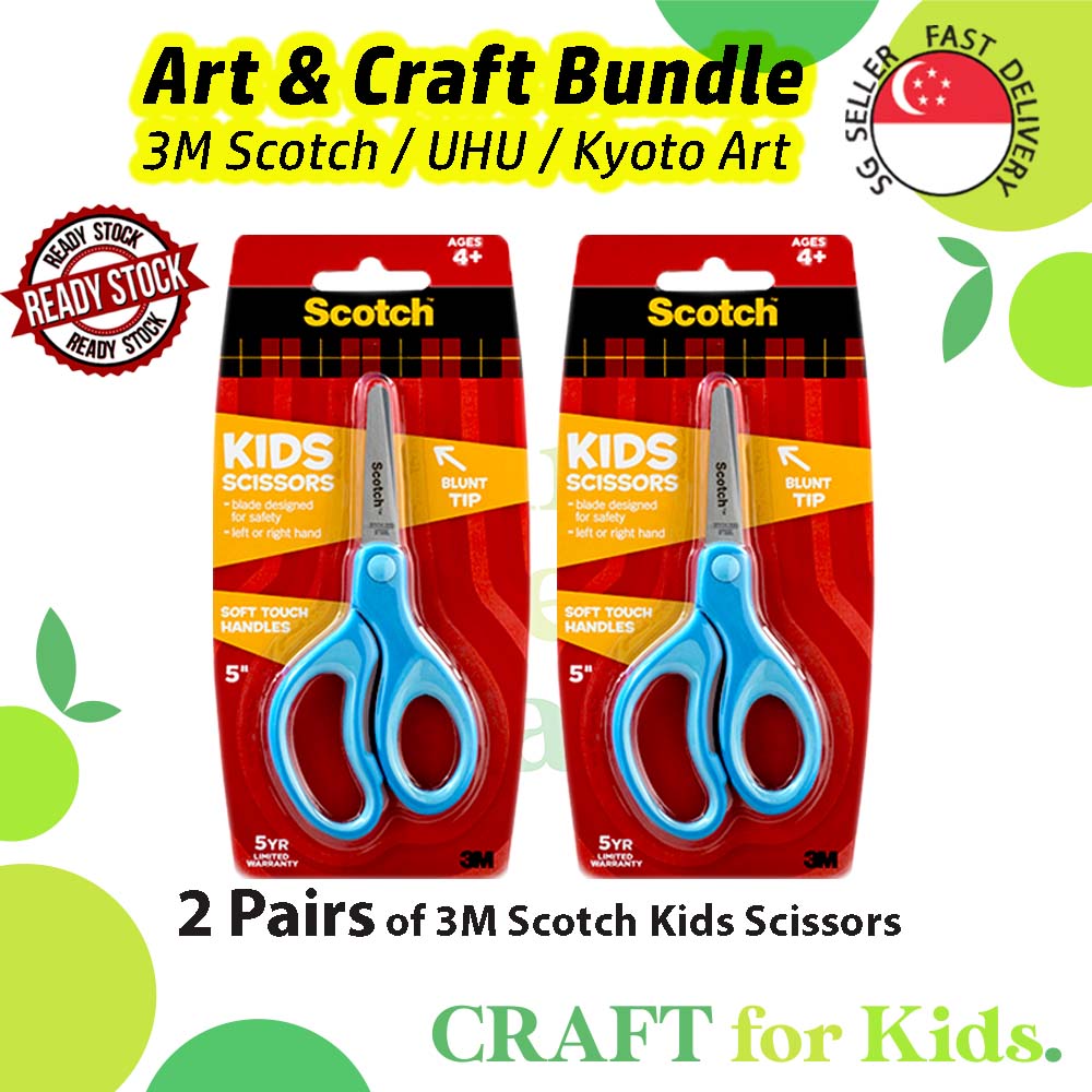 Scissors and Glue for Children Art and Craft Needs [Bundle Deals] - 3M Scotch Scissors, UHU Glue Stick 8gm, Kyoto White Glue 100ml | Suitable for Ages 4+