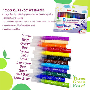 Felt Tip Washable Large Colouring Marker Pen | Value Set of 8 or 12 different colours | Great for Children