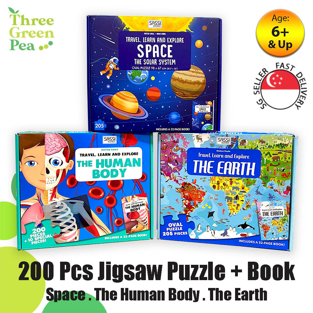 Puzzles for Kids Age 6+ SASSI: 205-Piece Jigsaw Puzzle - Travel, Learn and Explore The Space/Earth/Human Body [B2-3/4/5]