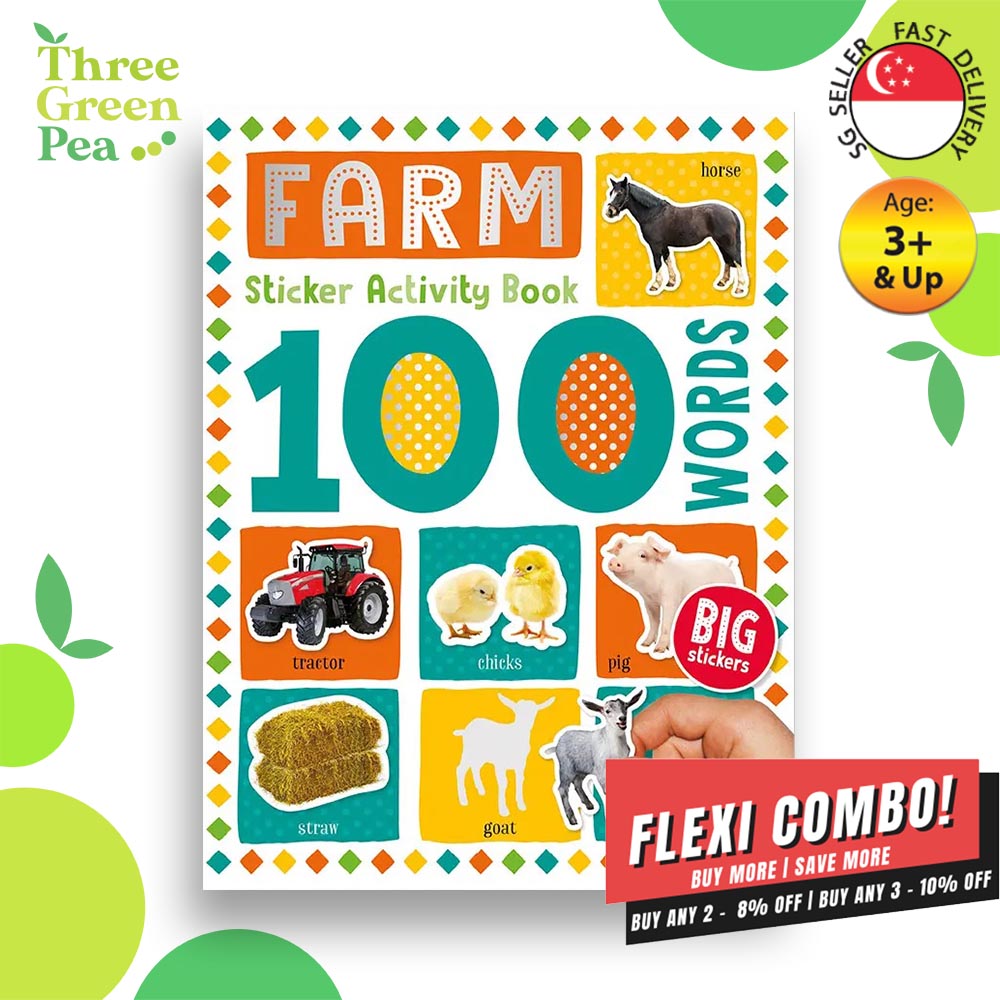 First 100 Words - Farm Stickers and Colour Activity Book | Suitable for Children Age 3 and above