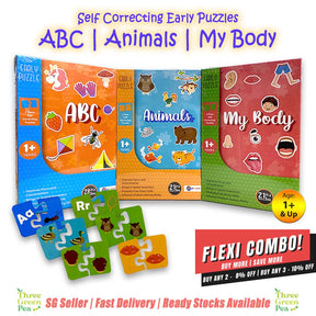 Jigsaw Puzzles for Children Age 1 and above - 2 Piece Self-Correcting Puzzles: ABC / Animals / My Body