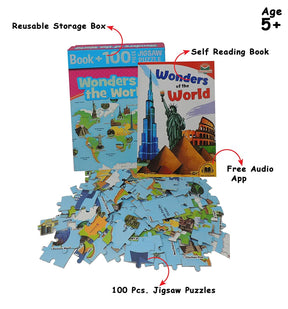 Jigsaw Puzzle for kids Age 5+: 100-piece Jigsaw and Book | Space / World / Dinosaurs / Ocean World / My Home / Wonders of the World |  Motor Skills and Brain Development [B2-2]