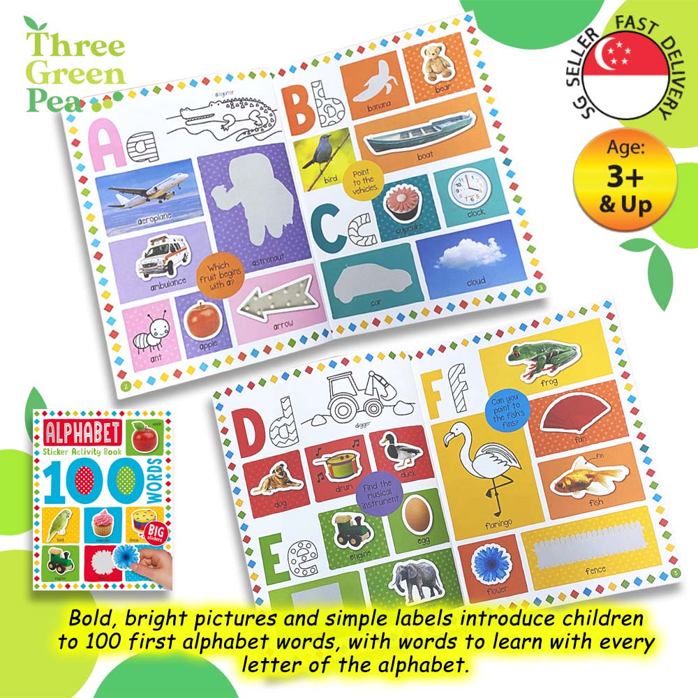 First 100 Words - Alphabet Stickers and Colour Activity Book | Suitable for Children Age 3 and above