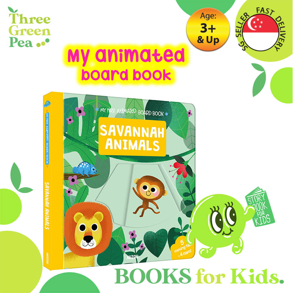 My First Animated Board Book - SAVANNAH ANIMALS - Fun to Read Storybook for children age 3 and above