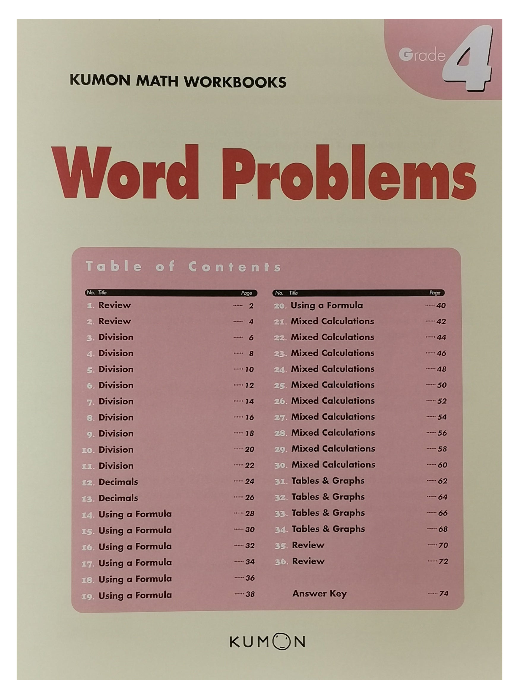 Kumon Math Workbooks Grade 4 WORD PROBLEMS