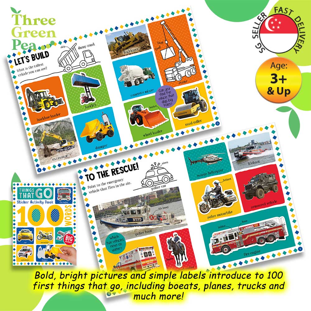 First 100 Words - Things that Go Stickers and Colour Activity Book | Suitable for Children Age 3 and above