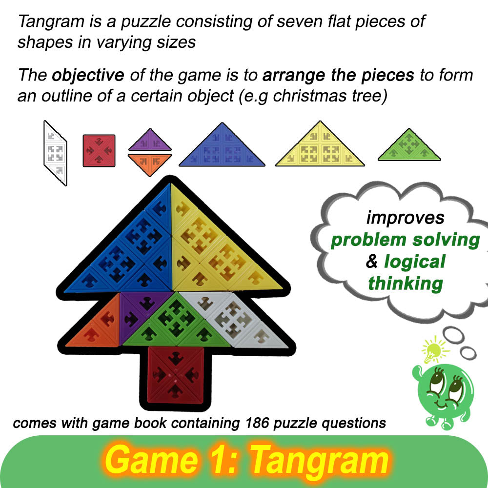 Building Blocks with 5-in-1 Games for Age 5-7 year old | Tangram / Katamino / 3D Pyramid / Rainbow Bridge & Cubix / Creative Modelling | Great for Children Brain Stimulation