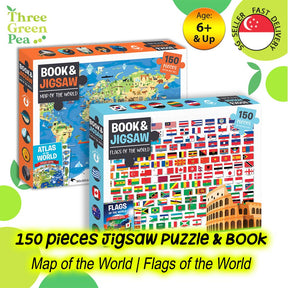 Jigsaw Puzzle for Kids [150 pieces Book and Jigsaw - Map of the World / Flags  Great Gift Ideas for Children [B2-2]