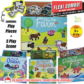 Children Books - Play Felt Board Book | Stick and Play with Scenes On the Farm / Ocean / Safari / Dinosaurs | Suitable for Age 3-5 [B1-3]