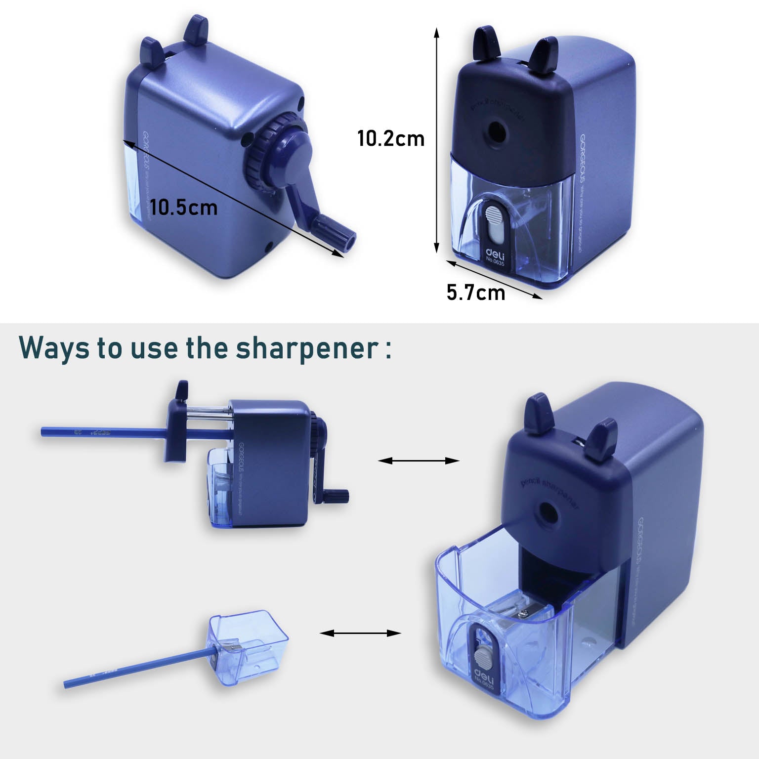 Deli 0635 Rotary Pencil Sharpener | Office Home School Stationery