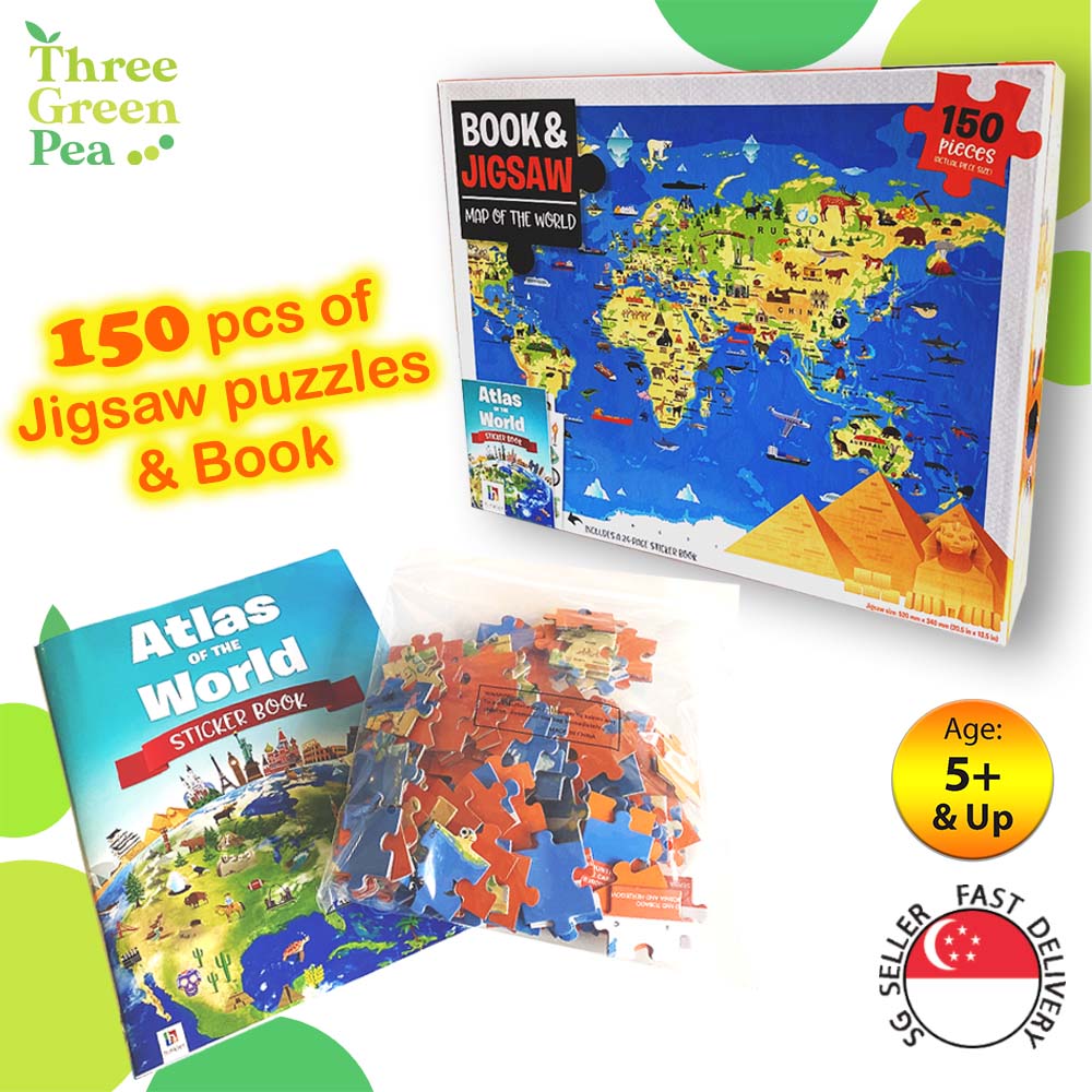 Jigsaw Puzzle for Kids [150 pieces Book and Jigsaw - Map of the World / Flags  Great Gift Ideas for Children [B2-2]