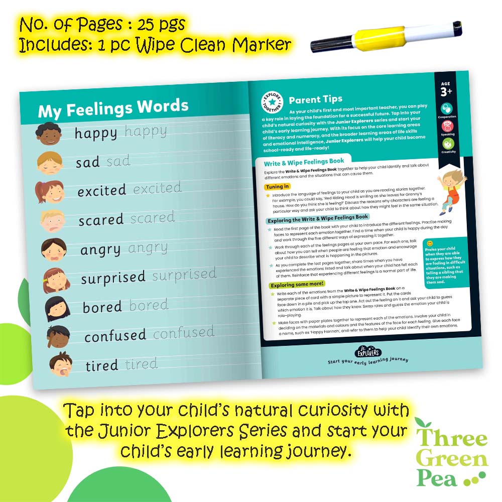 Wipe Clean Books for Children - Write and Wipe Feelings - for 3 years and above