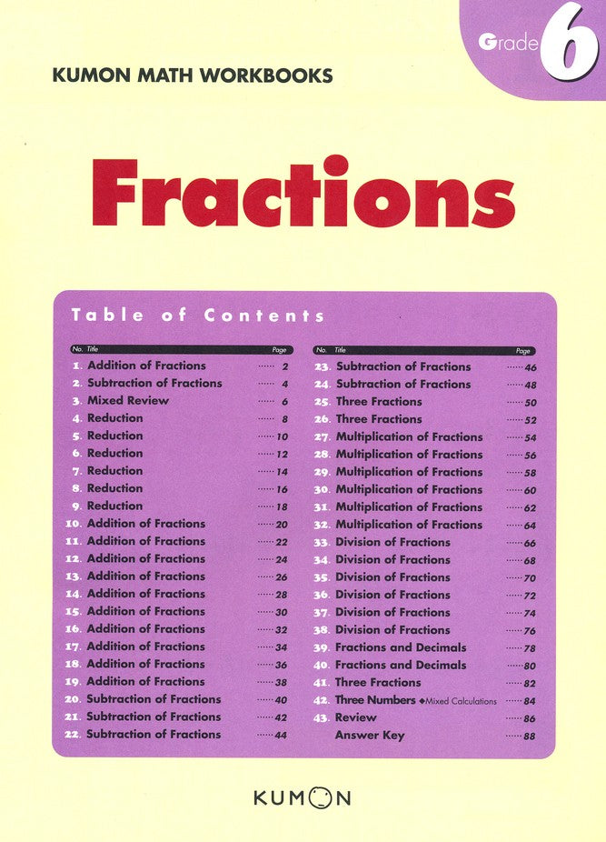 [Original] Kumon Math Workbooks Grade 6 - Fractions