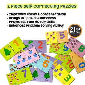 Puzzles for Age 1 and above | Early Puzzle Numbers - 2 Piece Self Correcting Puzzles | 21 puzzle in a box