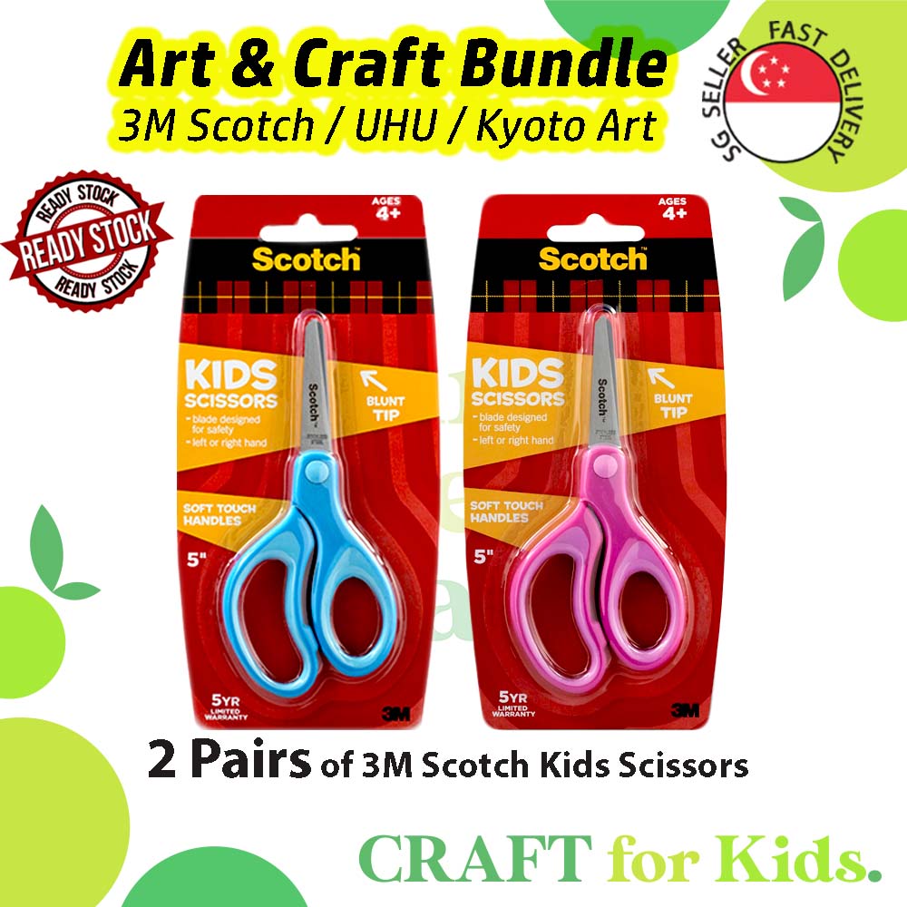 Scissors and Glue for Children Art and Craft Needs [Bundle Deals] - 3M Scotch Scissors, UHU Glue Stick 8gm, Kyoto White Glue 100ml | Suitable for Ages 4+