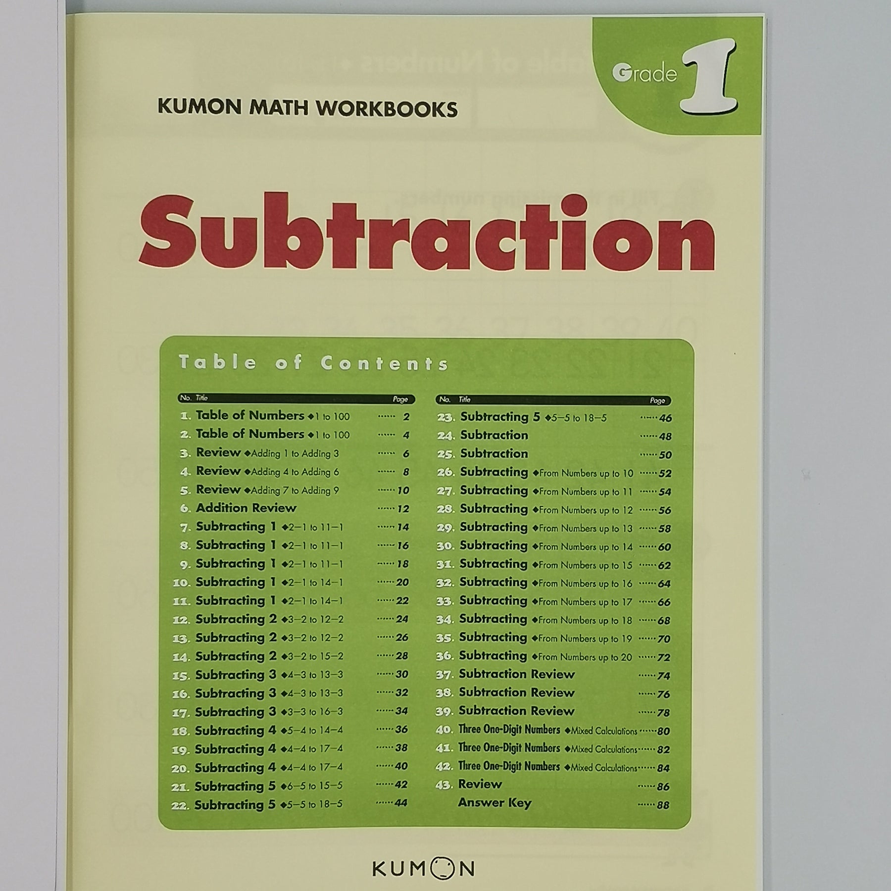 Kumon Math Workbooks Grade 1 SUBTRACTION [C1-3]