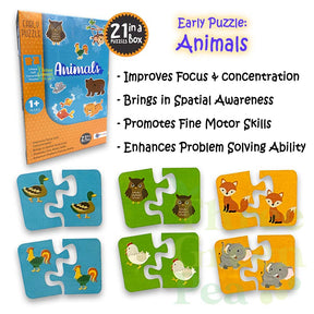 Jigsaw Puzzles for Children Age 1 and above - 2 Piece Self-Correcting Puzzles: ABC / Animals / My Body