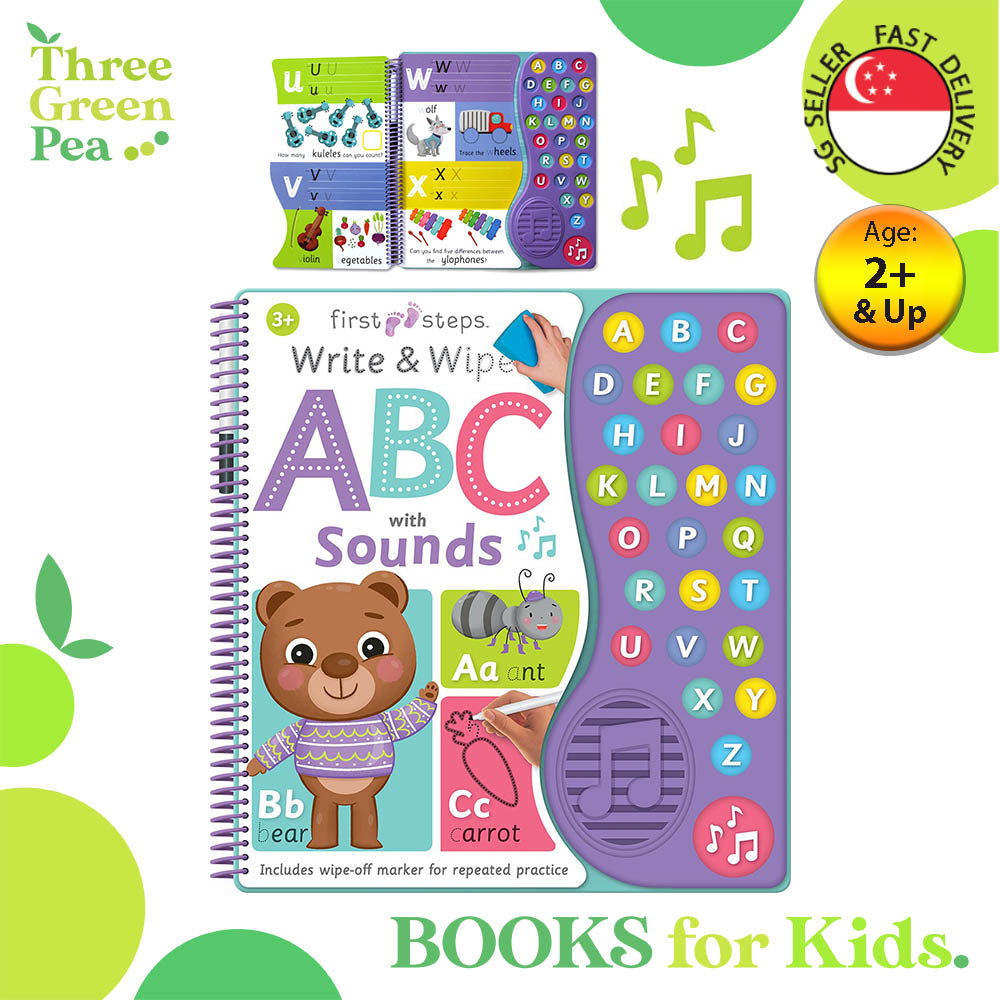 First Steps Write and Wipe Book ABC with 26 Sounds - Children Early Learning